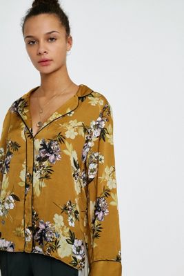 UO Mustard Floral PJ Button-Down Shirt