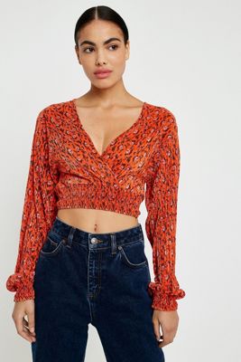 UO Floral Plisse Wrap Crop Top