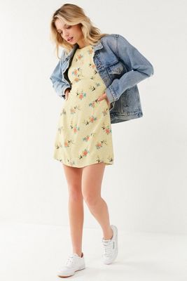 UO Mabel Floral High-Neck Empire Mini Dress