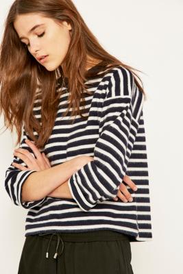 BDG Brushed Striped Boxy Navy Jumper