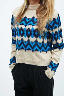 Cooperative Brushed Turtleneck Jumper in Ivory and Blue