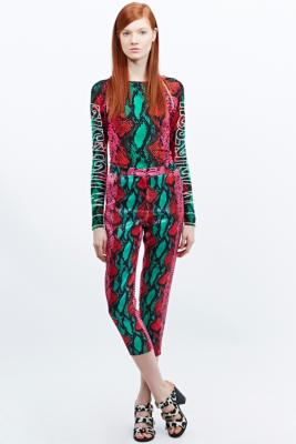 pink snake print trousers