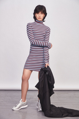 BDG Turquoise Stripe Ribbed Turtleneck Dress