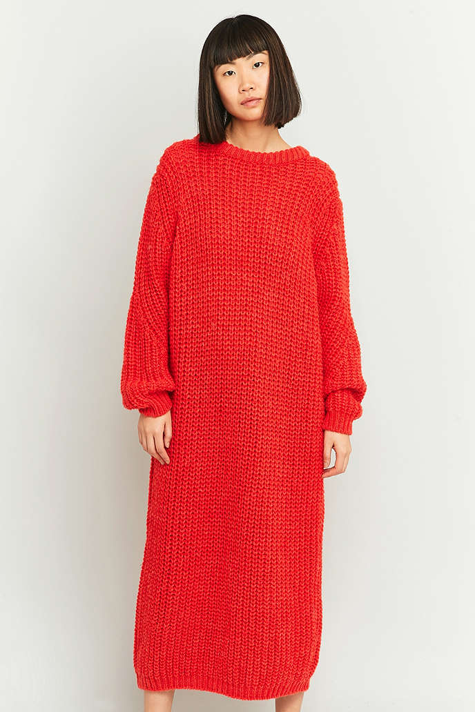 Sparkle &amp- Fade Chunky Red Yarn Maxi Jumper Dress - Urban Outfitters