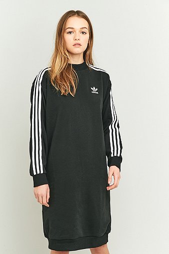 adidas Originals 3-Stripe Black Midi Dress - Urban Outfitters