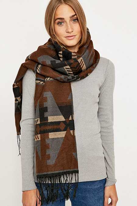 Brown Pattern Scarf - Urban Outfitters