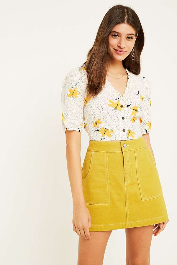 UO Floral Dot Ruffle Tea Blouse | Urban Outfitters UK