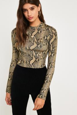 UO Gold Glitter Snake Print Top | Urban Outfitters UK