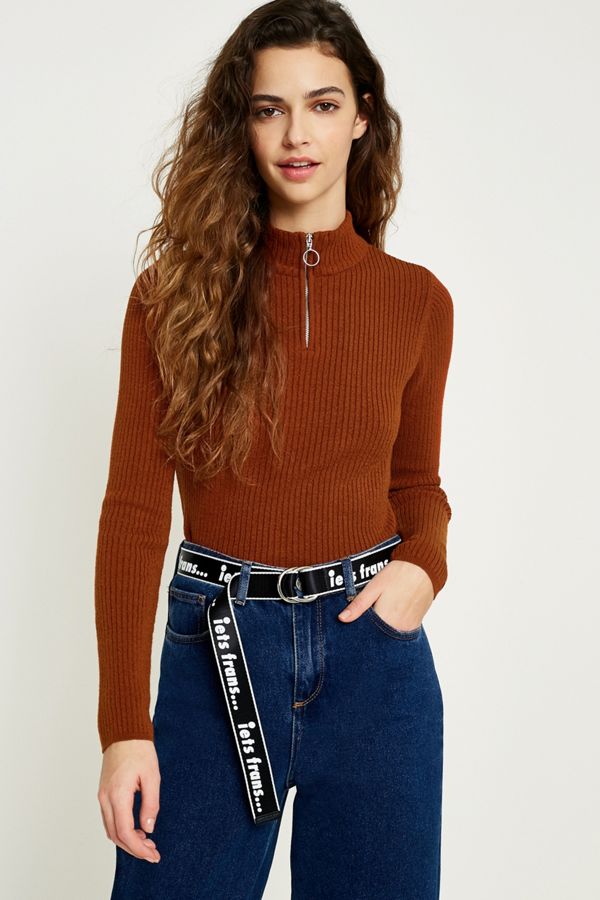 Urban Outfitters Ribbed ZipUp Funnel Neck Jumper Urban Outfitters UK