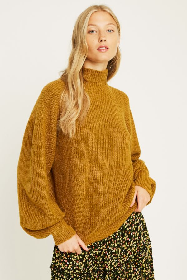UO Balloon Sleeve Rib-Knit Jumper | Urban Outfitters