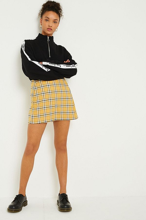 UO Mustard Yellow Checked Pelmet Skirt | Urban Outfitters