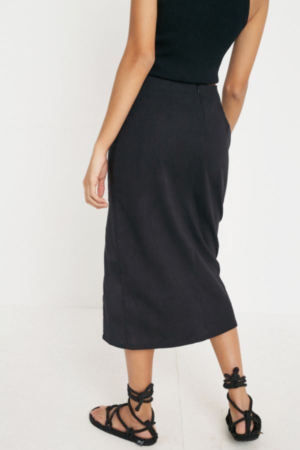 BOG Collective Side Button Linen Midi Skirt | Urban Outfitters