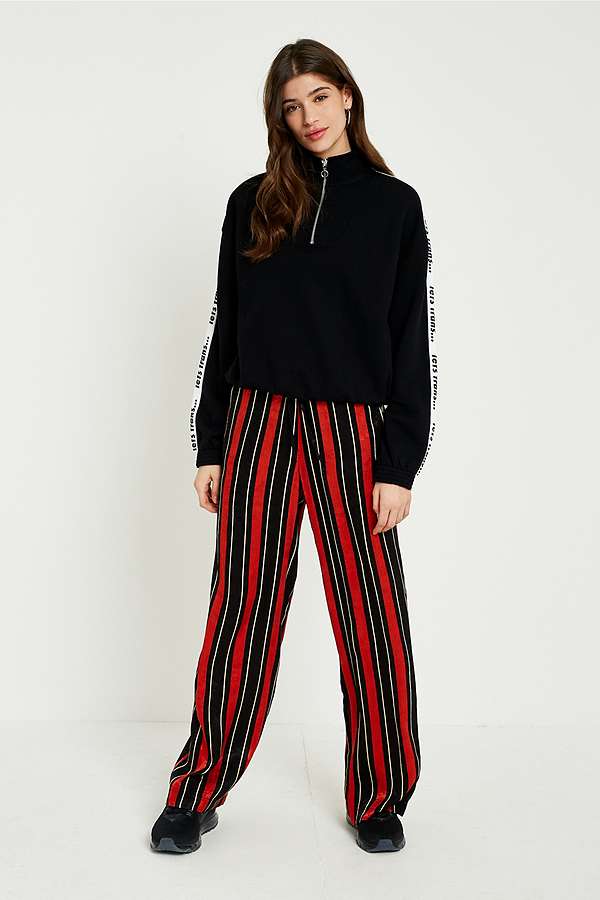 UO Rust and Navy Striped Satin Puddle Trousers | Urban Outfitters