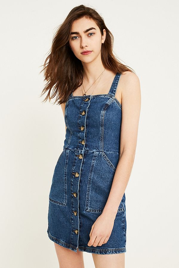UO Denim Button-Through Pinafore Dress | Urban Outfitters