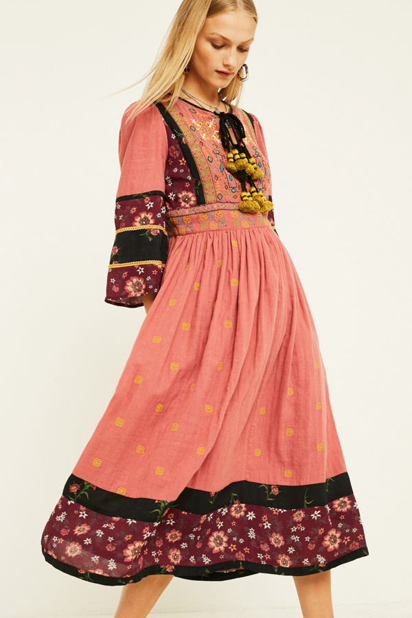 Urban Outfitters Premium Patchwork Midi Dress Urban Outfitters UK