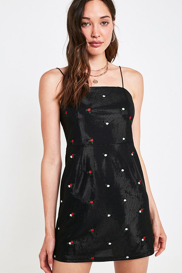Slide View: 1: UO Colette Shimmer Rose Embroidery Mini Dress