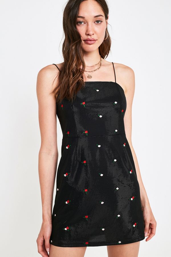 UO Colette Shimmer Rose Embroidery Mini Dress Urban Outfitters UK