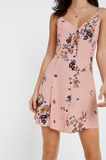 UO Floral Button-Through Slip Dress