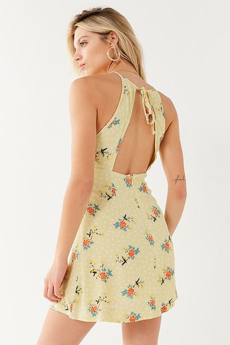 UO Mabel Floral High-Neck Empire Mini Dress
