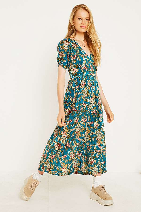 UO Maise Floral Button-Through Midi Dress | Urban Outfitters UK