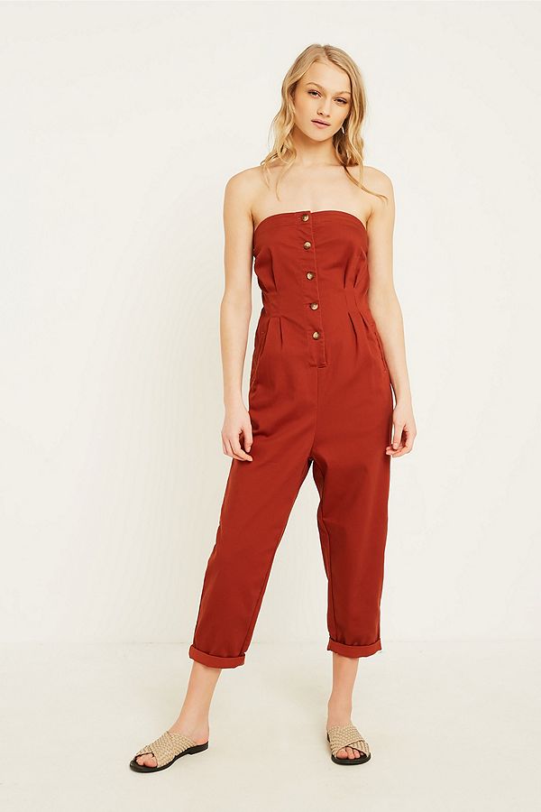 UO Rust Button-Through Jumpsuit | Urban Outfitters UK