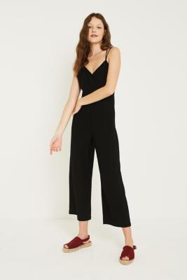 UO Black Strappy Back Wide-Leg Jumpsuit | Urban Outfitters UK