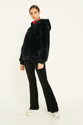 uo faux fur hooded bomber jacket