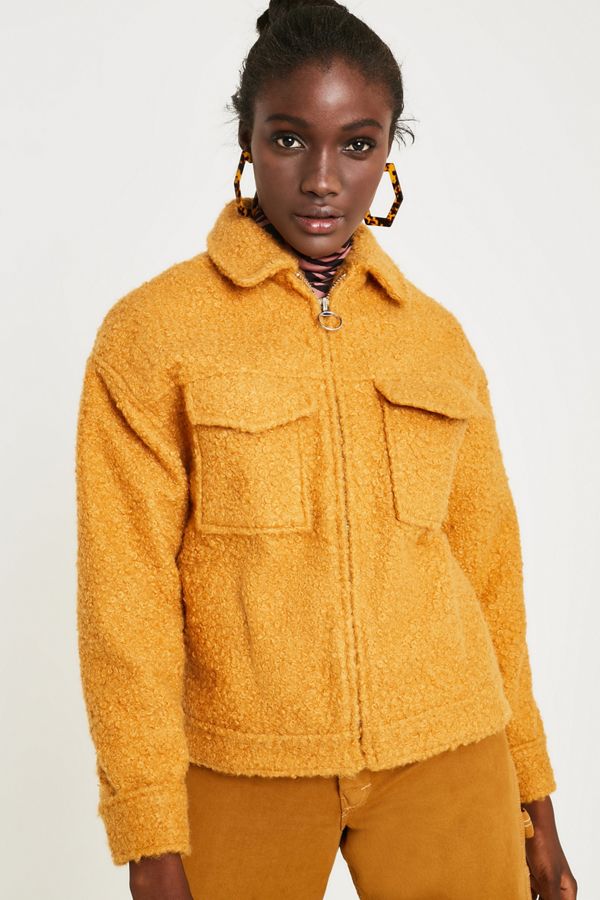 UO Mustard Teddy ZipThrough Jacket Urban Outfitters UK
