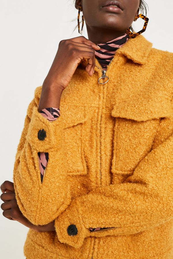 UO Mustard Teddy ZipThrough Jacket Urban Outfitters UK