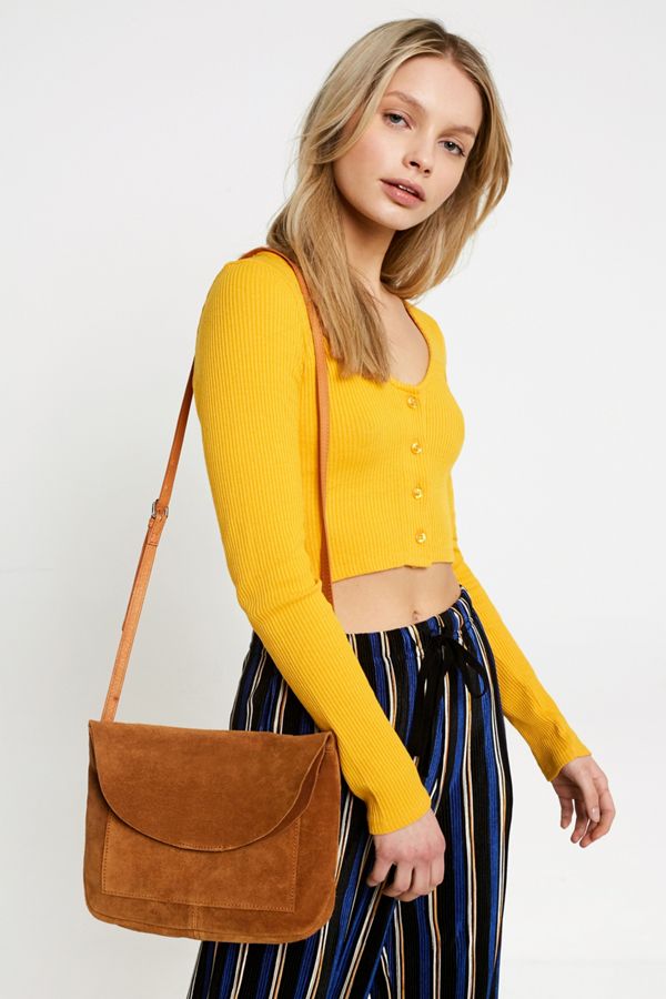 UO Suede Round Flap Brown Messenger Bag Urban Outfitters