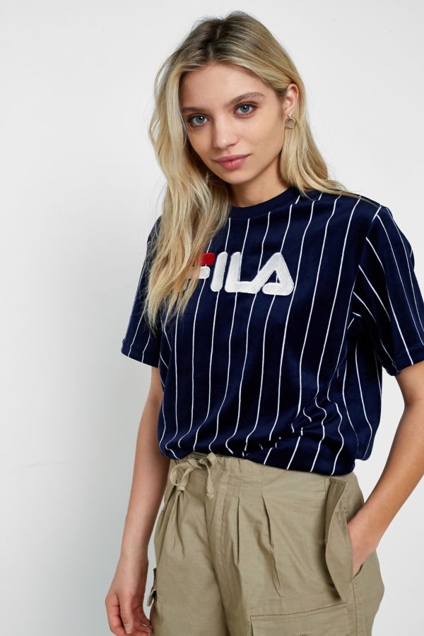FILA Velour Pinstriped Logo T-Shirt | Urban Outfitters