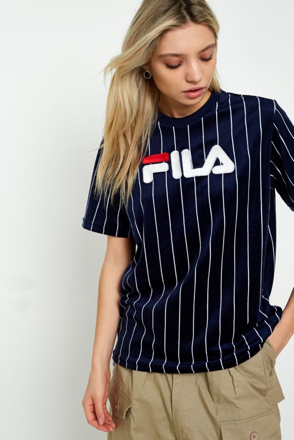 FILA Velour Pinstriped Logo T-Shirt | Urban Outfitters