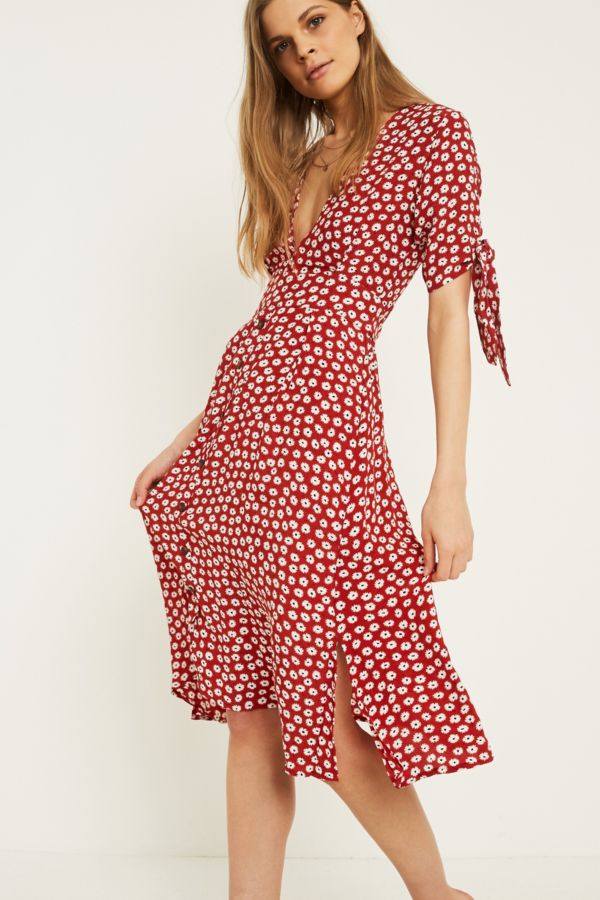 Faithfull The Brand Nina Red Floral Midi Dress Urban Outfitters Uk