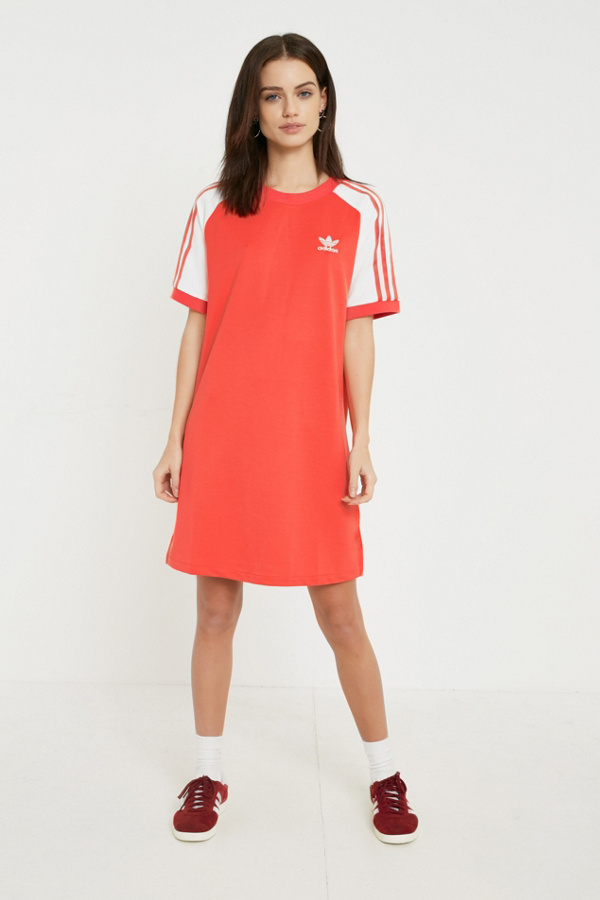 adidas Originals 3Stripe Red Raglan Sleeve TShirt Dress Urban