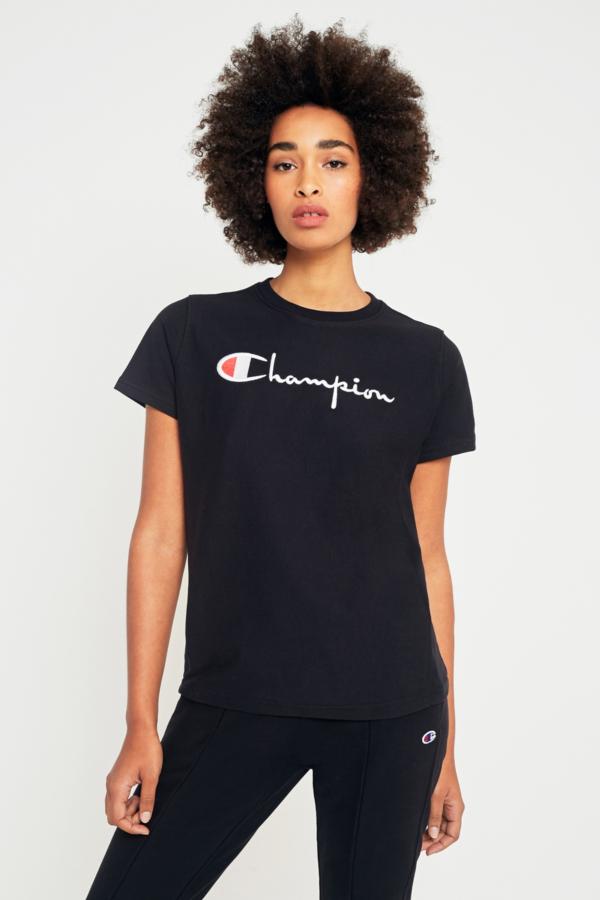Champion Script Logo Black T-Shirt | Urban Outfitters UK