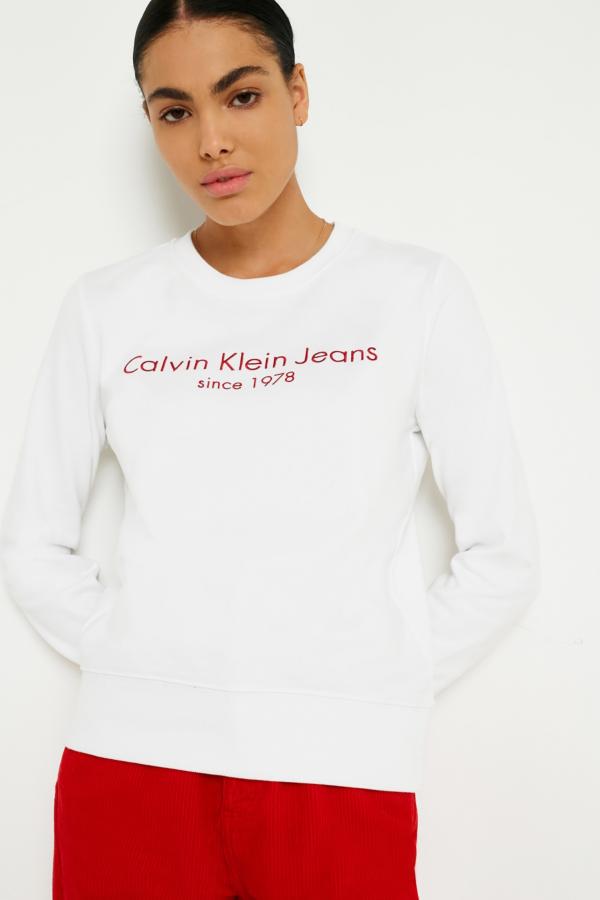 Calvin Klein White and Red Logo Sweatshirt | Urban Outfitters