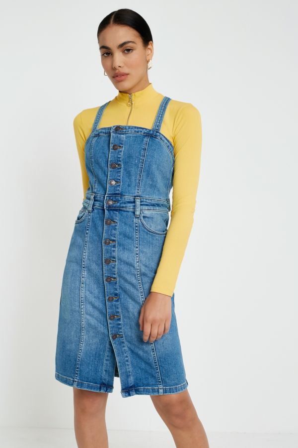 Free People Denim Button-Front Pinafore Dress | Urban Outfitters