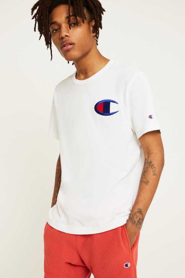 Champion C Logo White T-Shirt | Urban Outfitters