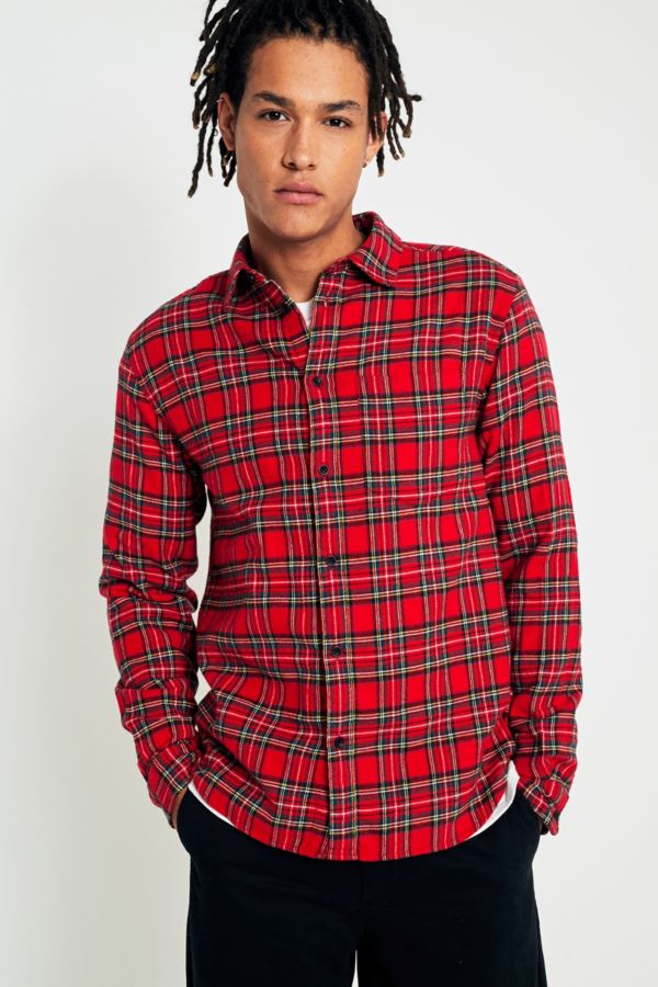 UO Red Tartan Plaid Flannel Shirt | Urban Outfitters