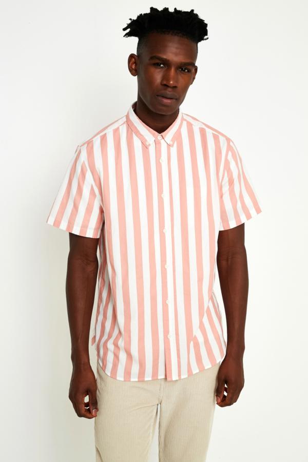 UO Preppy Stripe Pink Short-Sleeve Shirt | Urban Outfitters