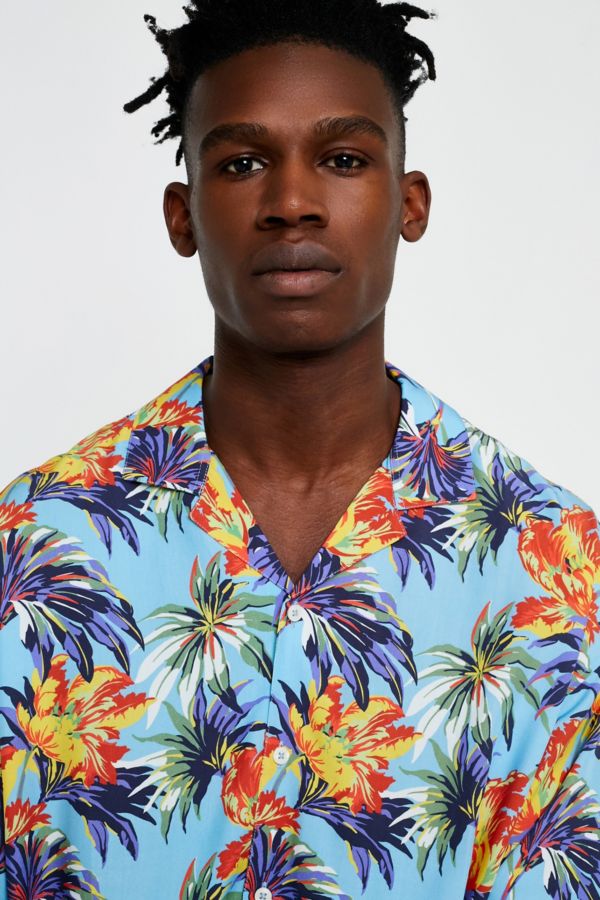 Loom Blue Floral Oversized Revere Collar Shirt | Urban Outfitters