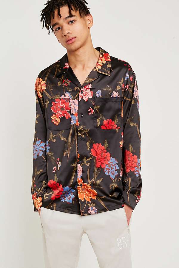 UO Satin Floral Button-Down Shirt | Urban Outfitters