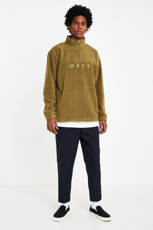 Obey Mountain Sand Fleece Mock Neck Quarter-zip Sweatshirt 