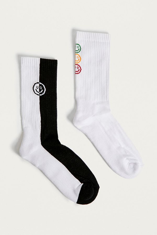 UO Smile Face Black and White Socks 2-Pack | Urban Outfitters