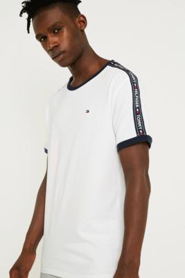 Tommy Hilfiger Taped Sleeve White T-Shirt | Urban Outfitters
