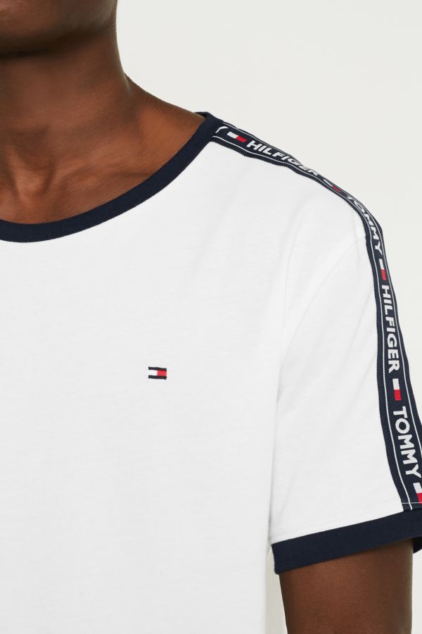 Tommy Hilfiger Taped Sleeve White T-Shirt | Urban Outfitters