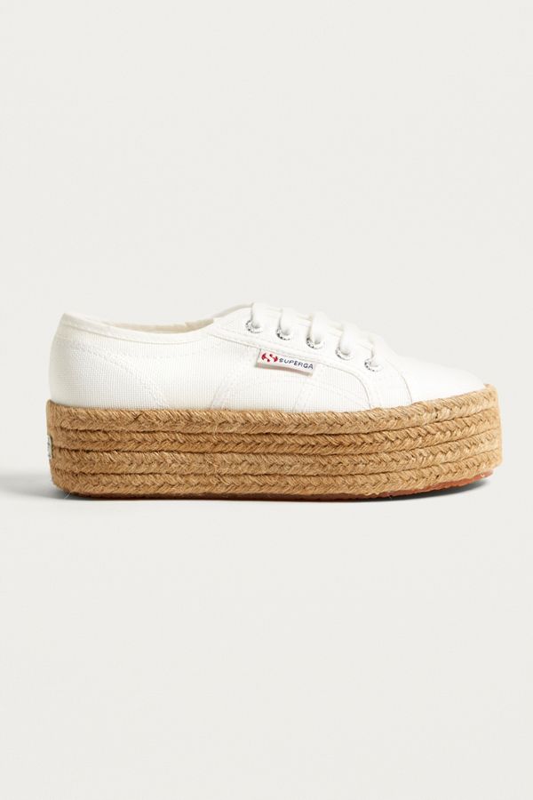 superga 2730 leather flatform trainers in white