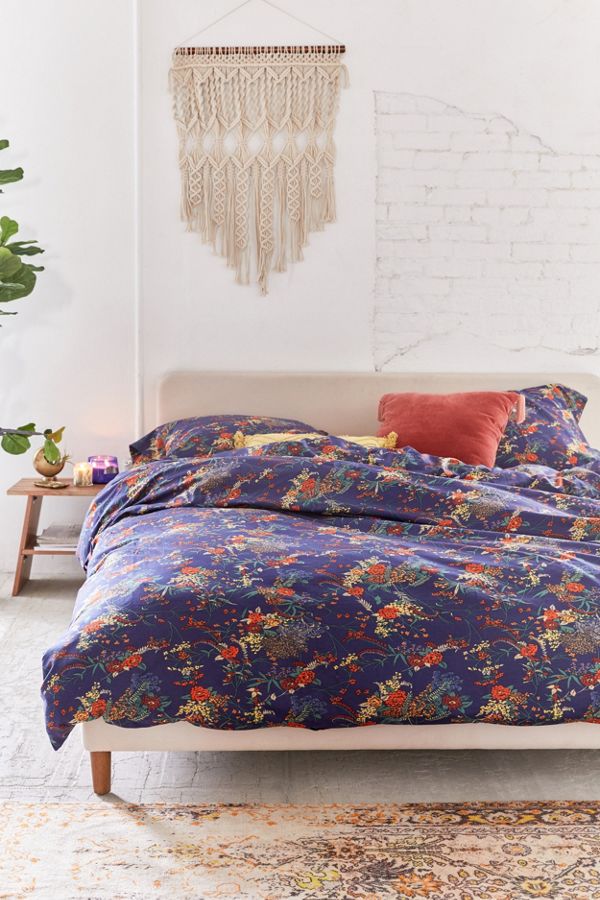 Indigo Floral Bouquet Duvet Cover Set Urban Outfitters UK