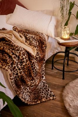 Leopard Faux Fur Throw Blanket | Urban Outfitters UK