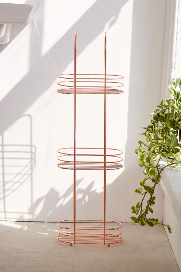 Minimal Rose Gold Standing Bathroom Storage Rack Urban Outfitters DE